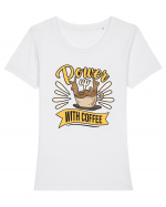 Power Up with Coffee Tricou mânecă scurtă guler larg fitted Damă Expresser