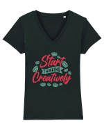 Start Thinking Creatively Tricou mânecă scurtă guler V Damă Evoker