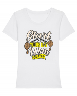 Start Your Day with Coffee Tricou mânecă scurtă guler larg fitted Damă Expresser