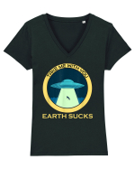 Earth Sucks Take Me With You Funny Alien Tricou mânecă scurtă guler V Damă Evoker
