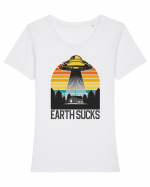 Earth Sucks Take Me With You Funny Alien Abduction Tricou mânecă scurtă guler larg fitted Damă Expresser