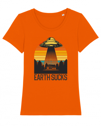Earth Sucks Take Me With You Funny Alien Abduction Bright Orange