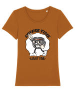 Coffee Time Every Time Tricou mânecă scurtă guler larg fitted Damă Expresser