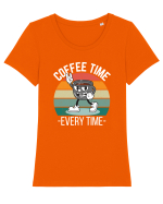 Coffee Time Every Time Tricou mânecă scurtă guler larg fitted Damă Expresser
