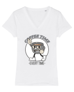 Coffee Time Every Time Tricou mânecă scurtă guler V Damă Evoker