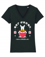 Eat Ramen for a longer life Tricou mânecă scurtă guler V Damă Evoker