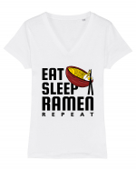 Eat Sleep Ramen Repeat Tricou mânecă scurtă guler V Damă Evoker