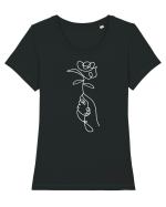 Abstract One Line Flower Tricou mânecă scurtă guler larg fitted Damă Expresser