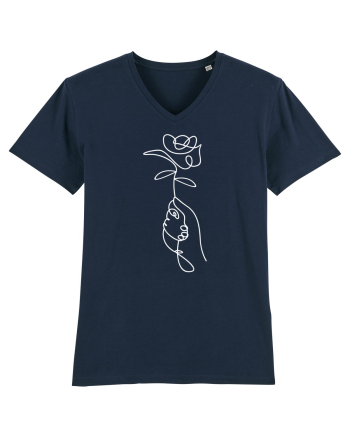 Abstract One Line Flower French Navy