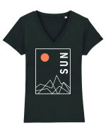 Abstract Sun and Mountains Tricou mânecă scurtă guler V Damă Evoker