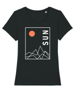 Abstract Sun and Mountains Tricou mânecă scurtă guler larg fitted Damă Expresser