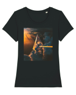Astronaut Leaving Earth Tricou mânecă scurtă guler larg fitted Damă Expresser