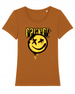 Grunge Music Smiley Tricou mânecă scurtă guler larg fitted Damă Expresser