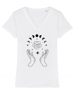 Mystic Moon Phases Hands Tricou mânecă scurtă guler V Damă Evoker