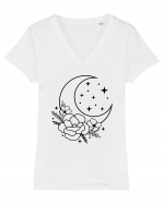 Mystic Moon Flowers Tricou mânecă scurtă guler V Damă Evoker