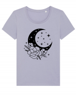 Mystic Moon Flowers bw Tricou mânecă scurtă guler larg fitted Damă Expresser