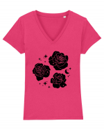 Mystic Flowers Black Tricou mânecă scurtă guler V Damă Evoker