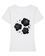 Mystic Flowers Black Tricou mânecă scurtă guler larg fitted Damă Expresser