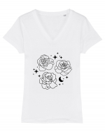 Mystic Flowers bw Tricou mânecă scurtă guler V Damă Evoker