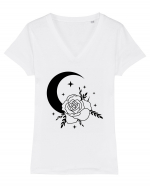 Celestial Moon Flower Black Tricou mânecă scurtă guler V Damă Evoker