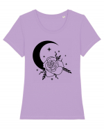 Celestial Moon Flower Black Tricou mânecă scurtă guler larg fitted Damă Expresser