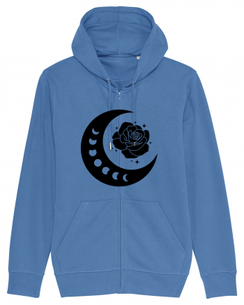 Celestial Moon Phases Flowers Black Bright Blue