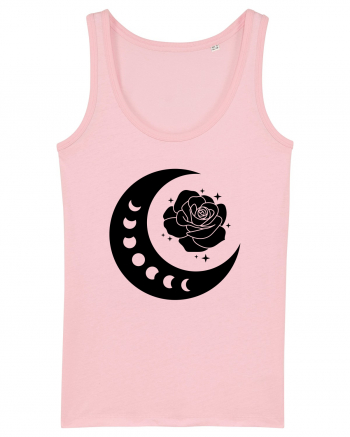 Celestial Moon Phases Flowers Black Cotton Pink