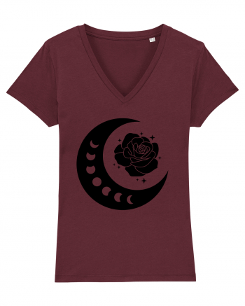 Celestial Moon Phases Flowers Black Burgundy