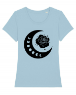 Celestial Moon Phases Flowers Black Tricou mânecă scurtă guler larg fitted Damă Expresser