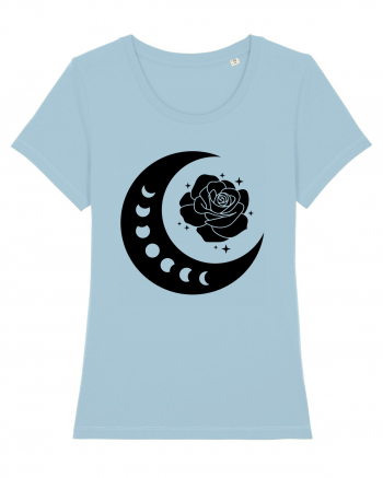 Celestial Moon Phases Flowers Black Sky Blue