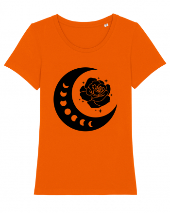 Celestial Moon Phases Flowers Black Bright Orange