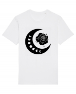 Celestial Moon Phases Flowers Black Tricou mânecă scurtă Unisex Rocker