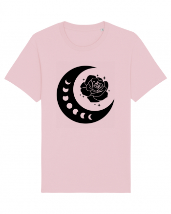 Celestial Moon Phases Flowers Black Cotton Pink