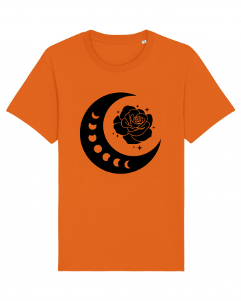 Celestial Moon Phases Flowers Black Bright Orange