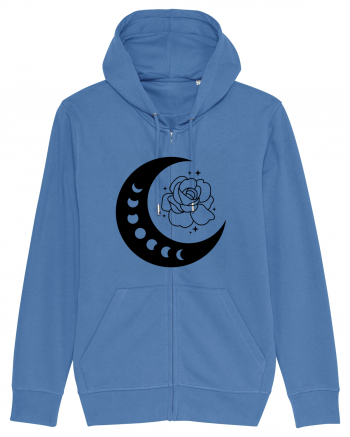Celestial Moon Phases Flowers bw Bright Blue