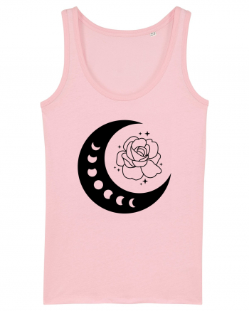 Celestial Moon Phases Flowers bw Cotton Pink