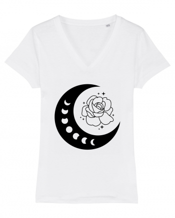 Celestial Moon Phases Flowers bw White