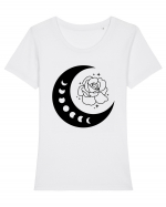 Celestial Moon Phases Flowers bw Tricou mânecă scurtă guler larg fitted Damă Expresser