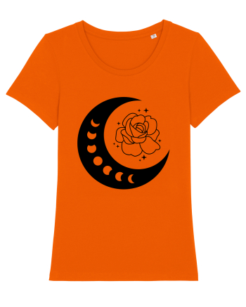 Celestial Moon Phases Flowers bw Bright Orange