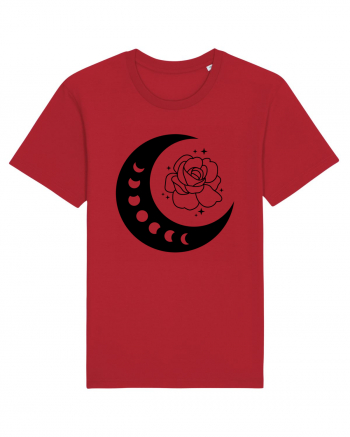 Celestial Moon Phases Flowers bw Red