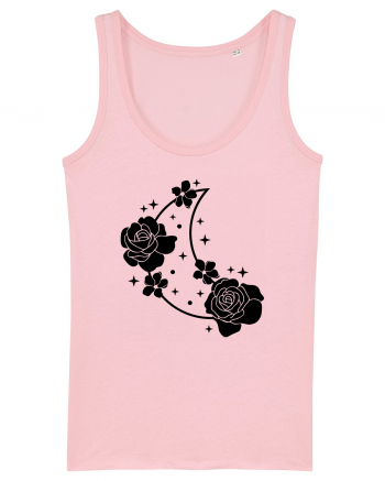 Celestial Moon Flowers Black Cotton Pink