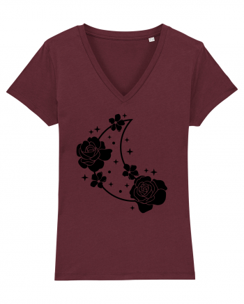 Celestial Moon Flowers Black Burgundy