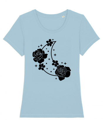 Celestial Moon Flowers Black Sky Blue