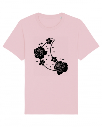 Celestial Moon Flowers Black Cotton Pink