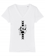 Moon Flower Moon Phases black Tricou mânecă scurtă guler V Damă Evoker