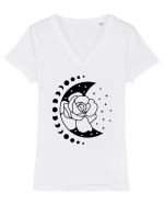 Moon Flower Moon Phases bw Tricou mânecă scurtă guler V Damă Evoker