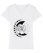 Moon Flower Moon Phases bw Tricou mânecă scurtă guler V Damă Evoker