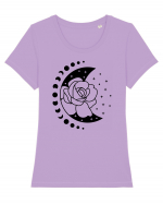 Moon Flower Moon Phases bw Tricou mânecă scurtă guler larg fitted Damă Expresser