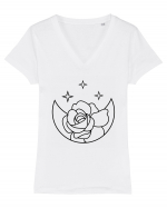 Moon Flower and Stars Tricou mânecă scurtă guler V Damă Evoker