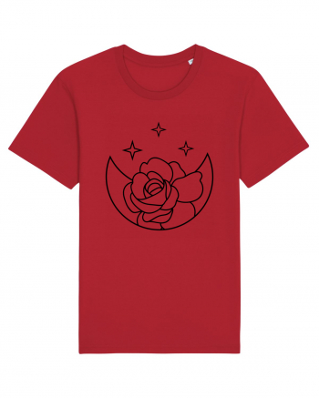 Moon Flower and Stars Red